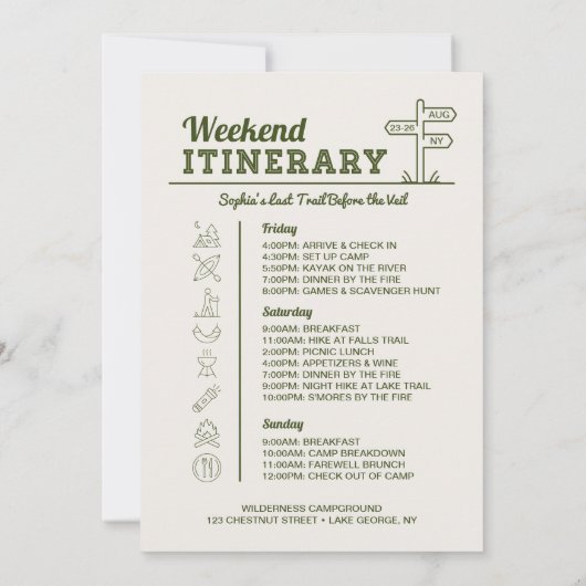 Camp Bachelorette Party Route Camping Kaart (Achterkant)