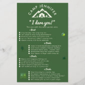 Camp Bachelorette Party Spel Durf Bos Groen Flyer (Voorkant)