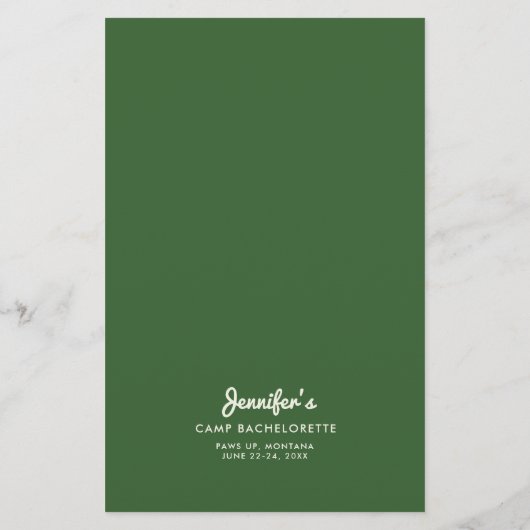 Camp Bachelorette Party Spel Durf Bos Groen Flyer (Achterkant)