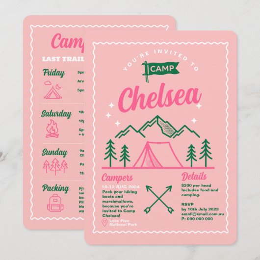 Camp Bachelorette Party Weekend Uitnodiging (Voorkant / Achterkant)
