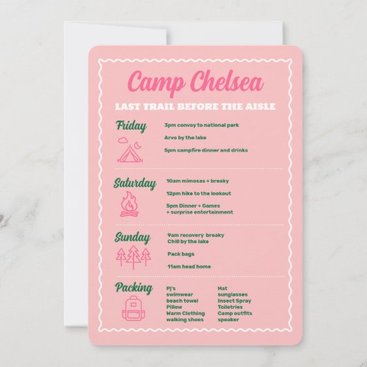 Camp Bachelorette Party Weekend Uitnodiging (Achterkant)