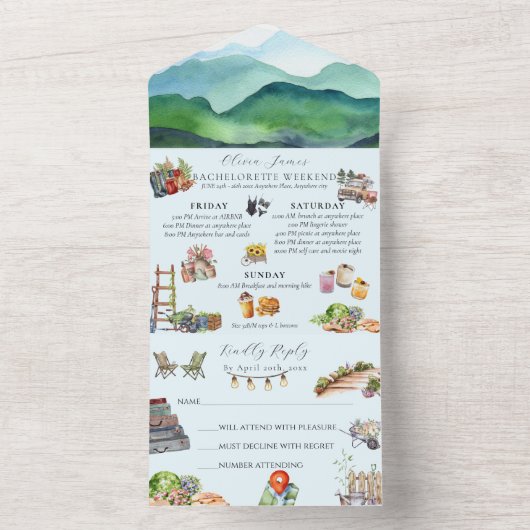 Camp Bachelorette reisweekend All In One Uitnodiging (Binnen)