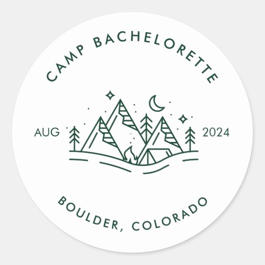 Camp Bachelorette Ronde Sticker (Voorkant)