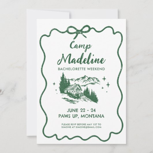 Camp Bachelorette Rustic Green Bow-route 3 dagen Kaart (Voorkant)