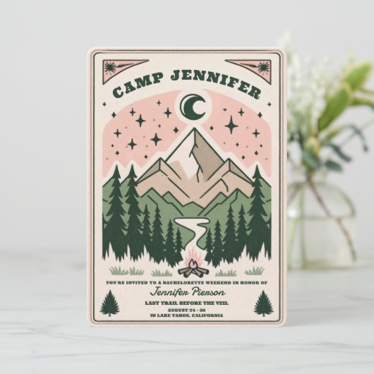 Camp Bachelorette rustieke bosrijke berg Kaart (Staand voorkant)