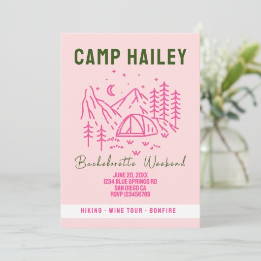 Camp bachelorette weekend uitnodiging (Staand voorkant)