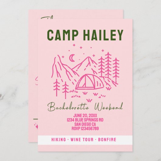 Camp bachelorette weekend uitnodiging (Voorkant / Achterkant)