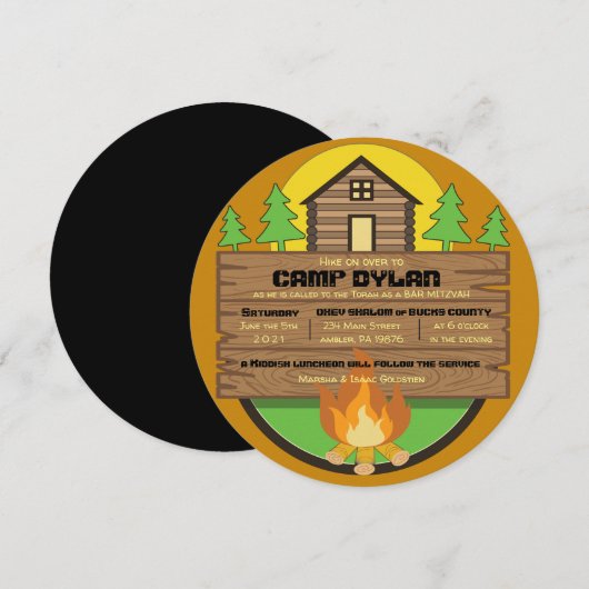 CAMP Bat Mitzvah Bar Mitzvah ROUND Uitnodiging (Voorkant / Achterkant)