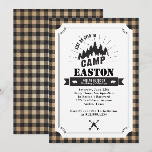 Camp Birthday Party Invitation Kaart (Voorkant / Achterkant)