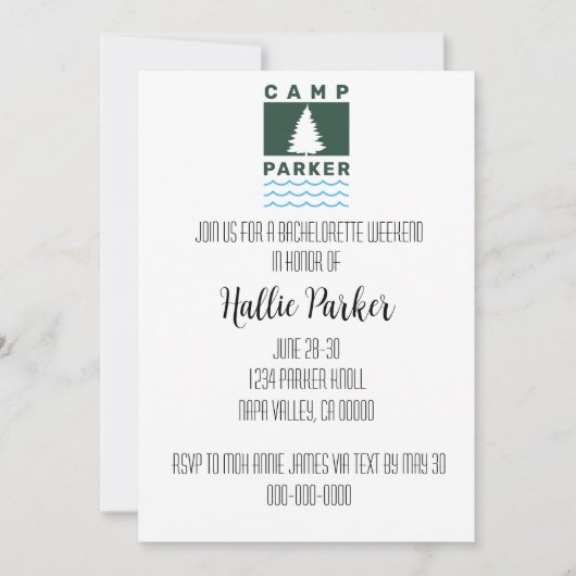 Camp Bride Bachelorette Party Uitnodiging (Voorkant)