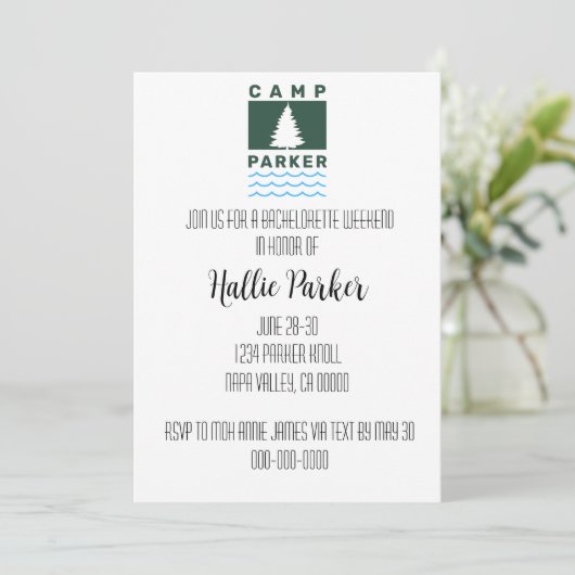 Camp Bride Bachelorette Party Uitnodiging (Staand voorkant)