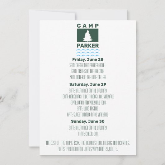 Camp Bride Bachelorette Party Uitnodiging (Achterkant)