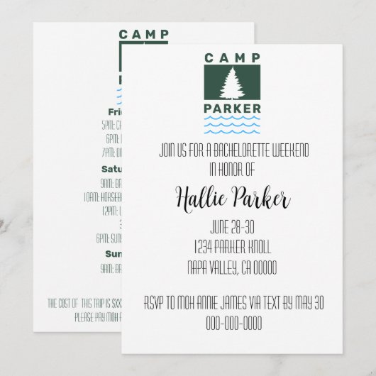 Camp Bride Bachelorette Party Uitnodiging (Voorkant / Achterkant)