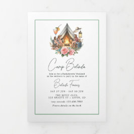 Camp Bride Bachelorette Weekendfoto en QR-code Drieluik Uitnodiging