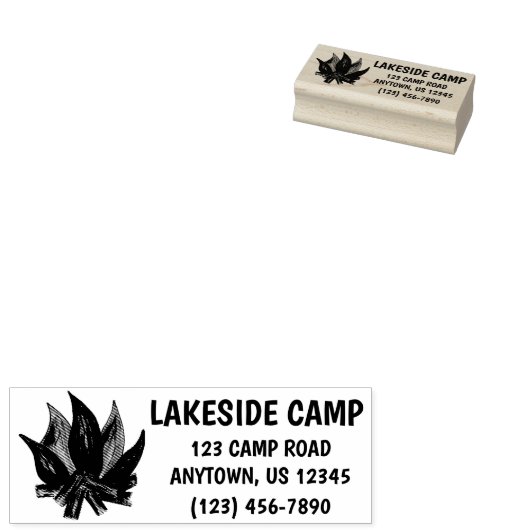 Camp Campground Campfire Flame Address Rubberstempel (Gestempeld)