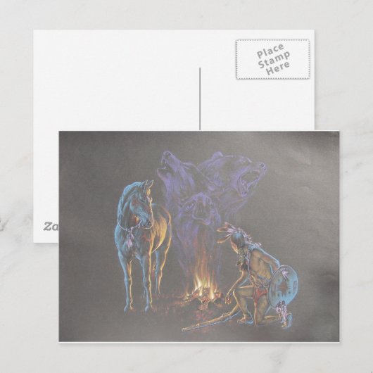 Camp Fire Native American Indian Warrior Briefkaart (Voorkant / Achterkant)