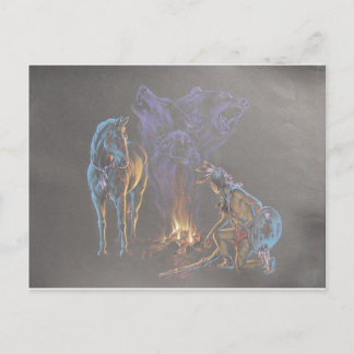 Camp Fire Native American Indian Warrior Briefkaart