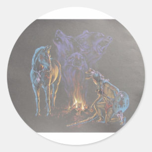 Camp Fire Native Amerikaanse Indiaanse krijger Ronde Sticker