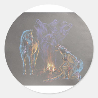 Camp Fire Native Amerikaanse Indiaanse krijger Ronde Sticker