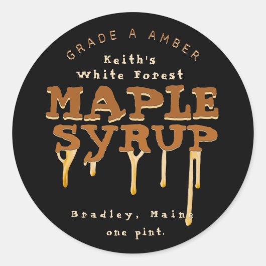 Camp Font uitstrijken met Maple Syrup op zwart Ronde Sticker (Voorkant)
