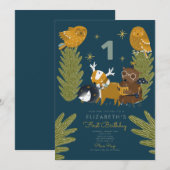 Camp Forest Animal 1st Birthday Kaart (Voorkant / Achterkant)