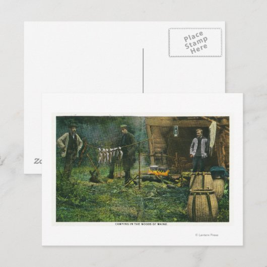 Camp Ground Scene of Mannen Camping in Maine Briefkaart (Voorkant / Achterkant)