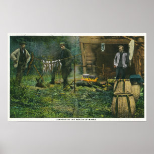 Camp Ground Scene of Mannen Camping in Maine Poster