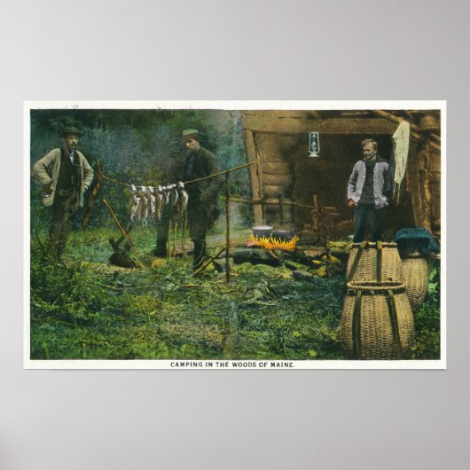 Camp Ground Scene of Mannen Camping in Maine Poster (Voorkant)