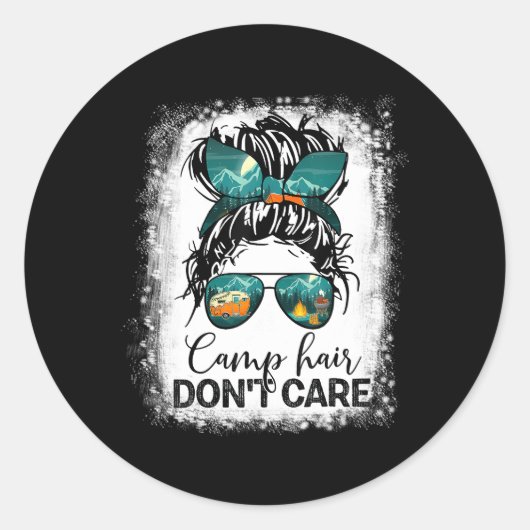 Camp Hair Don't Care Camper Messy Bun Hair Ronde Sticker (Voorkant)