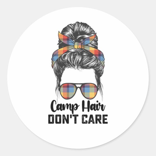 Camp Hair geeft niet om Messy Bun Ronde Sticker (Voorkant)