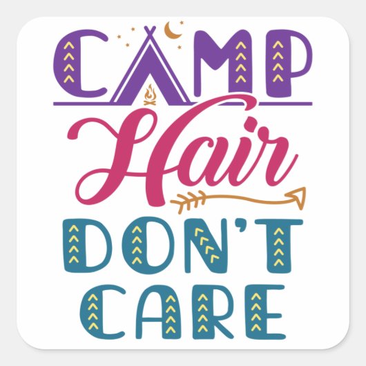 Camp Hair houdt niet van Camper Camping Glamper Vierkante Sticker (Voorkant)
