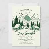 Camp Itinerary Green Camping Bachelorette Party Kaart (Voorkant)