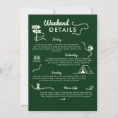 Camp Itinerary Green Camping Bachelorette Party Kaart (Achterkant)