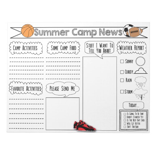 Camp Letter over sport — zomerkamp Briefpapier Notitieblok (Voorkant)