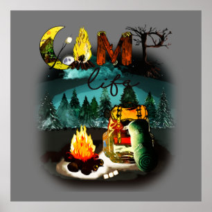 Camp Life - Camping Natuur Hiking Fire Backpack Poster