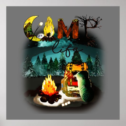 Camp Life - Camping Natuur Hiking Fire Backpack Poster (Voorkant)