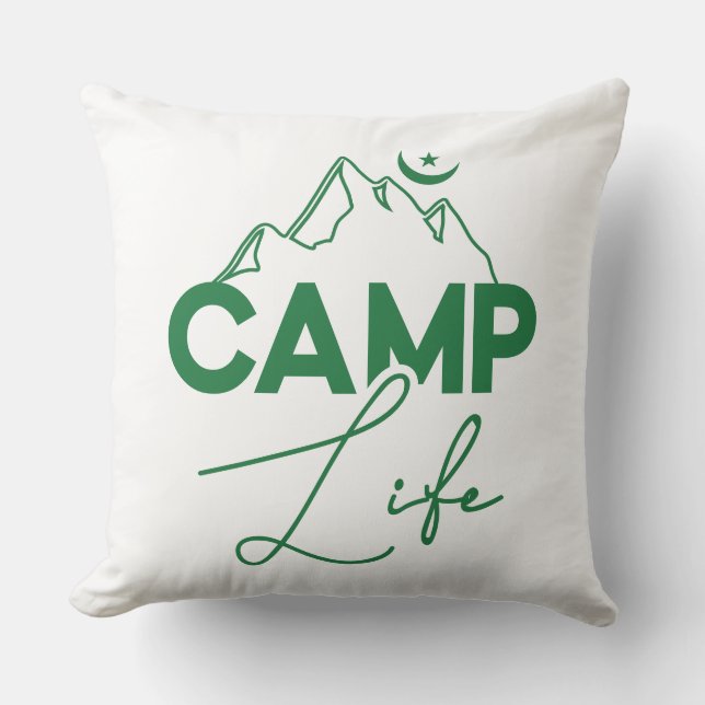 Camp Life Groene Typografie Leuk T-shirt Kussen (Voorkant)