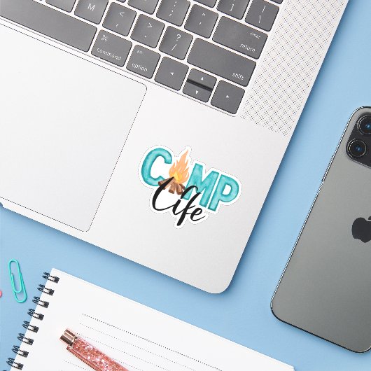 Camp Life Vinyl Sticker (Laptop met iPhone)