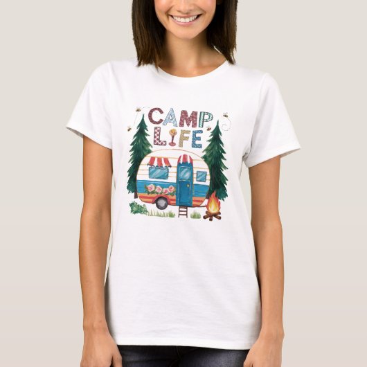 Camp Life Waterverf Camping T-shirt (Voorkant)