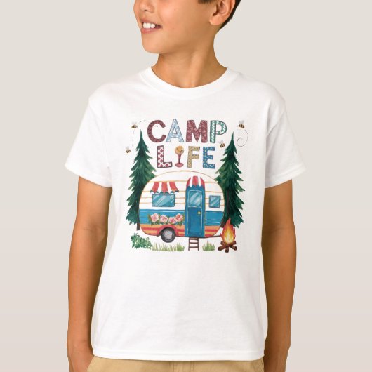 Camp Life Waterverf Camping T-shirt (Voorkant)