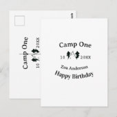 Camp one happy birthday name date campingadventure briefkaart (Voorkant / Achterkant)