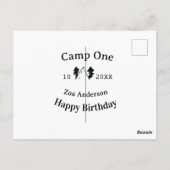 Camp one happy birthday name date campingadventure briefkaart (Achterkant)