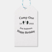 Camp one happy birthday name date campingadventure cadeaulabel (Voorkant)