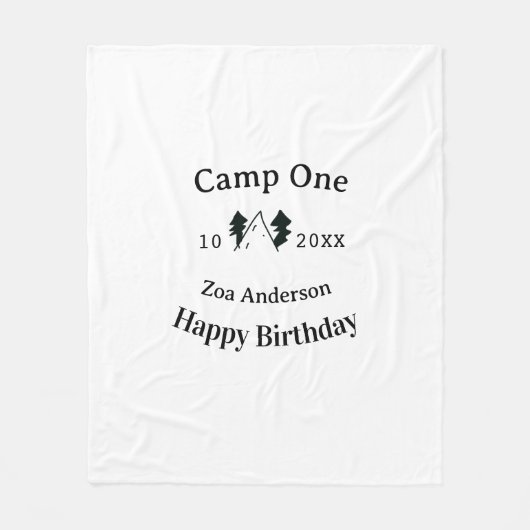 Camp one happy birthday name date campingadventure fleece deken (Voorkant)