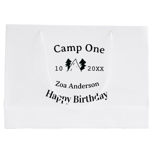 Camp one happy birthday name date campingadventure groot cadeauzakje (Achterkant)