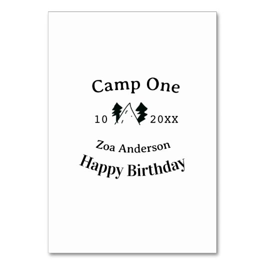 Camp one happy birthday name date campingadventure kaart (Voorkant)