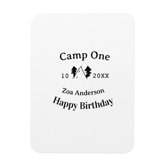Camp one happy birthday name date campingadventure magneet (Verticaal)