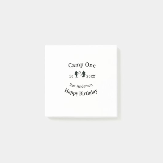 Camp one happy birthday name date campingadventure post-it® notes (Voorkant)