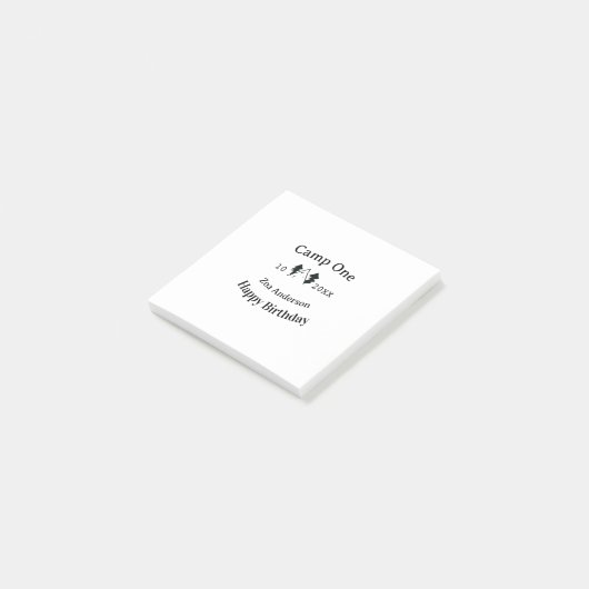 Camp one happy birthday name date campingadventure post-it® notes (Schuin)