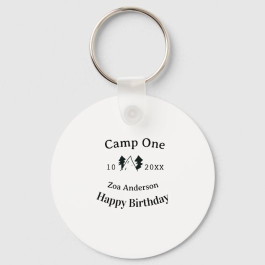 Camp one happy birthday name date campingadventure sleutelhanger (Voorkant)